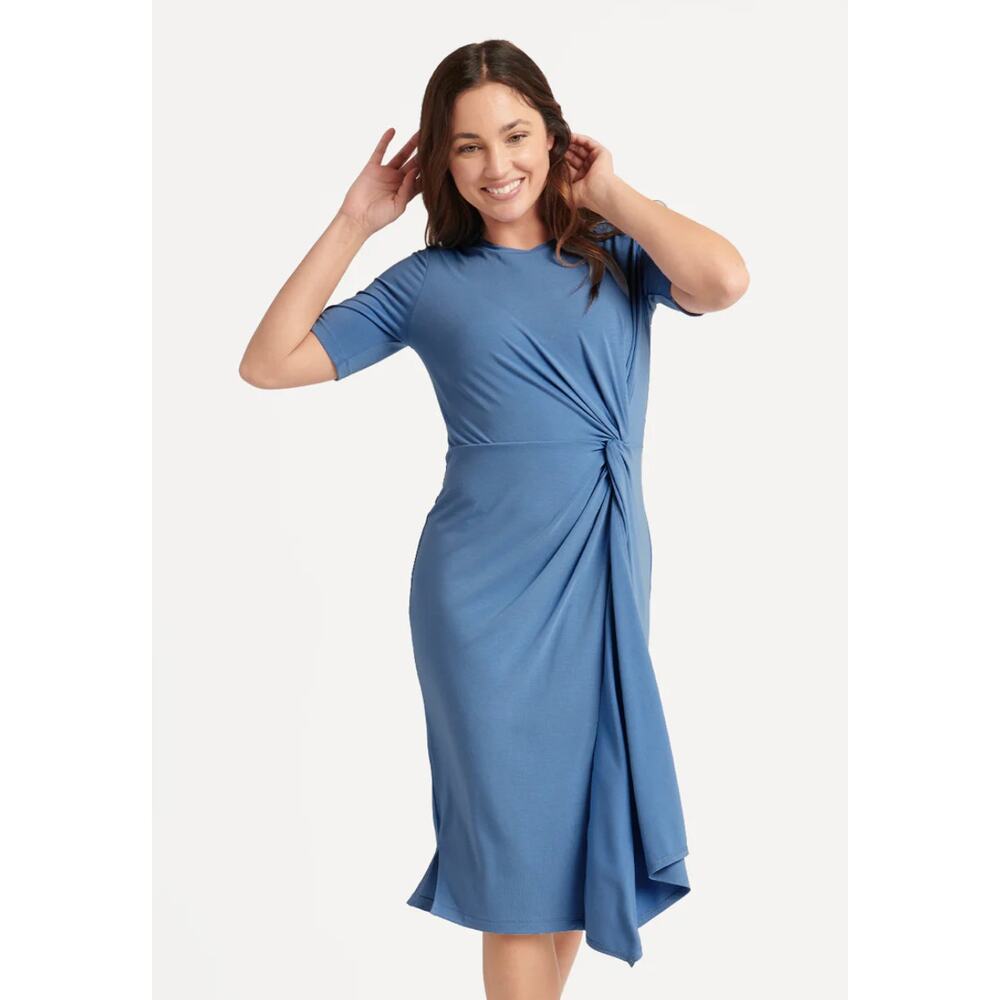 BetaBrand Knot Jersey Dress in Quiet Harbor (Blue) Size Medium